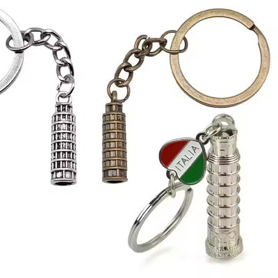 Wholesale Customization Metal 3d Alloy Souvenir France Italy Uk Dubai Egypt Leaning Tower of Pisa Tourism Keychain
