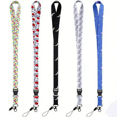 Custom silkscreen printed polyester lanyard neck straps for keychains.